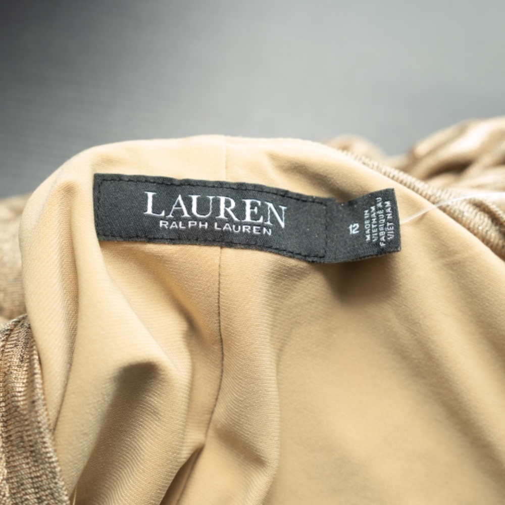 LAUREN RALPH‎ LAUREN. Gold shirred long sleeve dress. - Picture 9 of 14